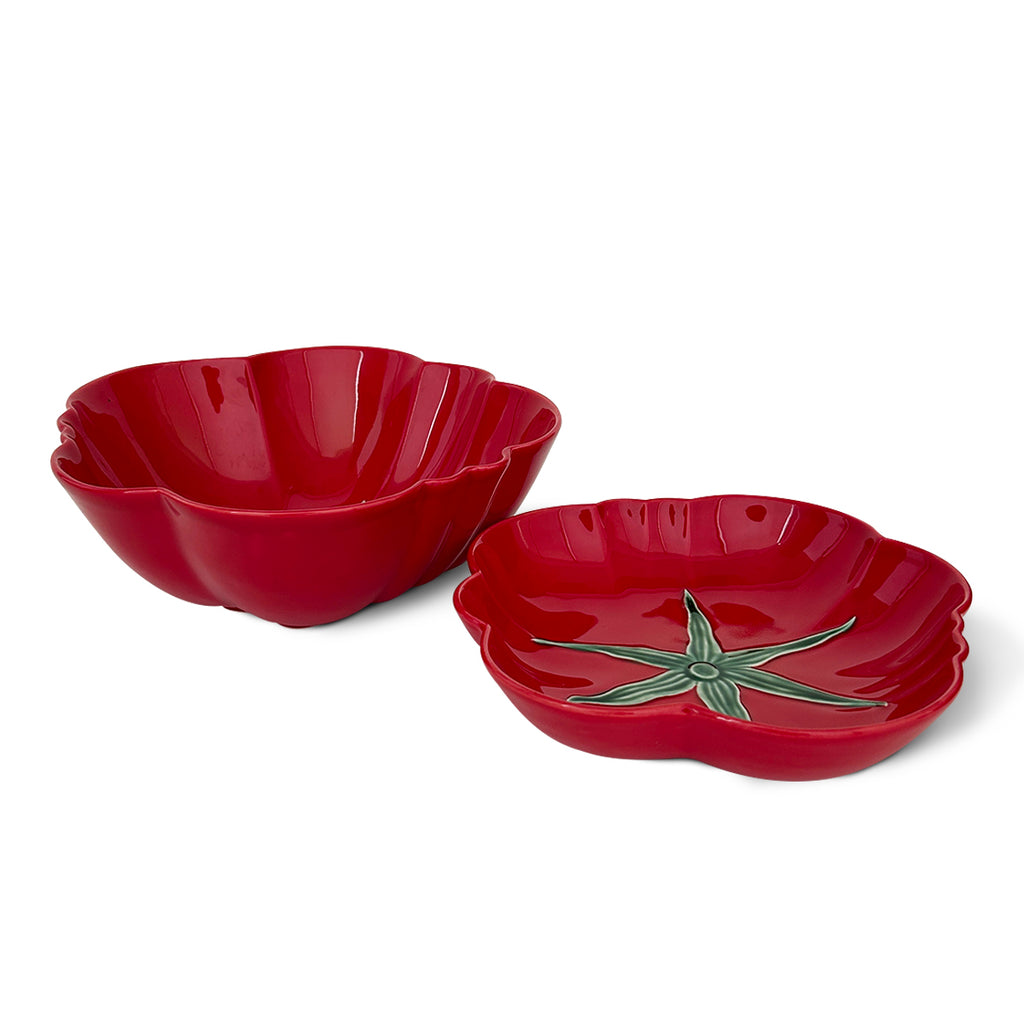Juego de platon hondo con bowl mediano en forma de Tomate rojo, Bordallo Pinheiro