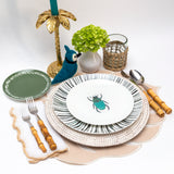 Set de Vajilla Mérida para 4 personas con Platos Trinche Rayas Verdes, Platos Ensalada Escarabajo, Platos Pan Verde Guirnalda Blanca  (12 Piezas)