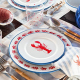 Servilletas de Loneta con Rayas Blancas y Azules con Bordado de Langosta. Set de 4