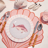 Set de Vajilla con Platos Trinche Candy Cane Rayas Rosas y Platos de Ensalada Puntitos y Pez. Set para 4 personas