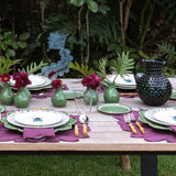 Set de Vajilla Mérida para 4 personas con Platos Trinche Rayas Verdes, Platos Ensalada Escarabajo, Platos Pan Verde Guirnalda Blanca  (12 Piezas)