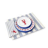 Servilletas de Loneta con Rayas Blancas y Azules con Bordado de Langosta. Set de 4