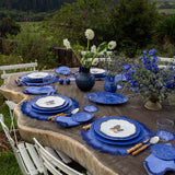 Servilletas Vivi en Lino Azul con Bordado de Pelitos. Set de 4