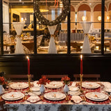 Set Completo de Vajilla Red Bird para 4 Personas con Platos Trinche con Ondas y Cerezas Navideñas, Platos de Ensalada con Cardenal y Platos de Pan con Guirnalda Verde