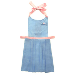 Delantal en Lino Azul con Rosa Delantal en Lino Azul con Rosa