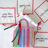 Juego de 4 Servilletas de coctel Bordadas con frases de Viva México y Envueltas en Bolsita de Mercado, rojo