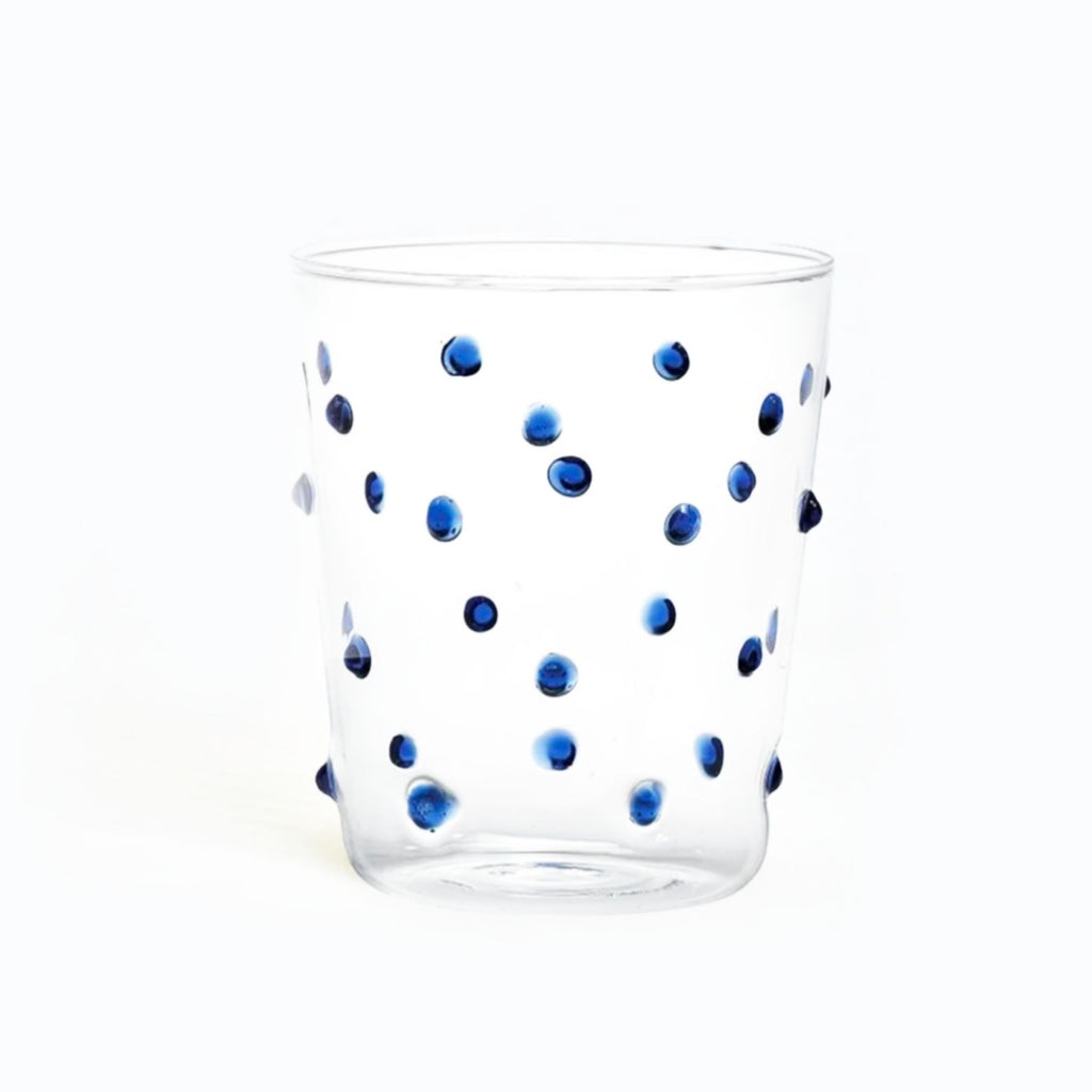 Vasos Pippa Tumbler de Vidrio Transparente con Puntitos color Azul