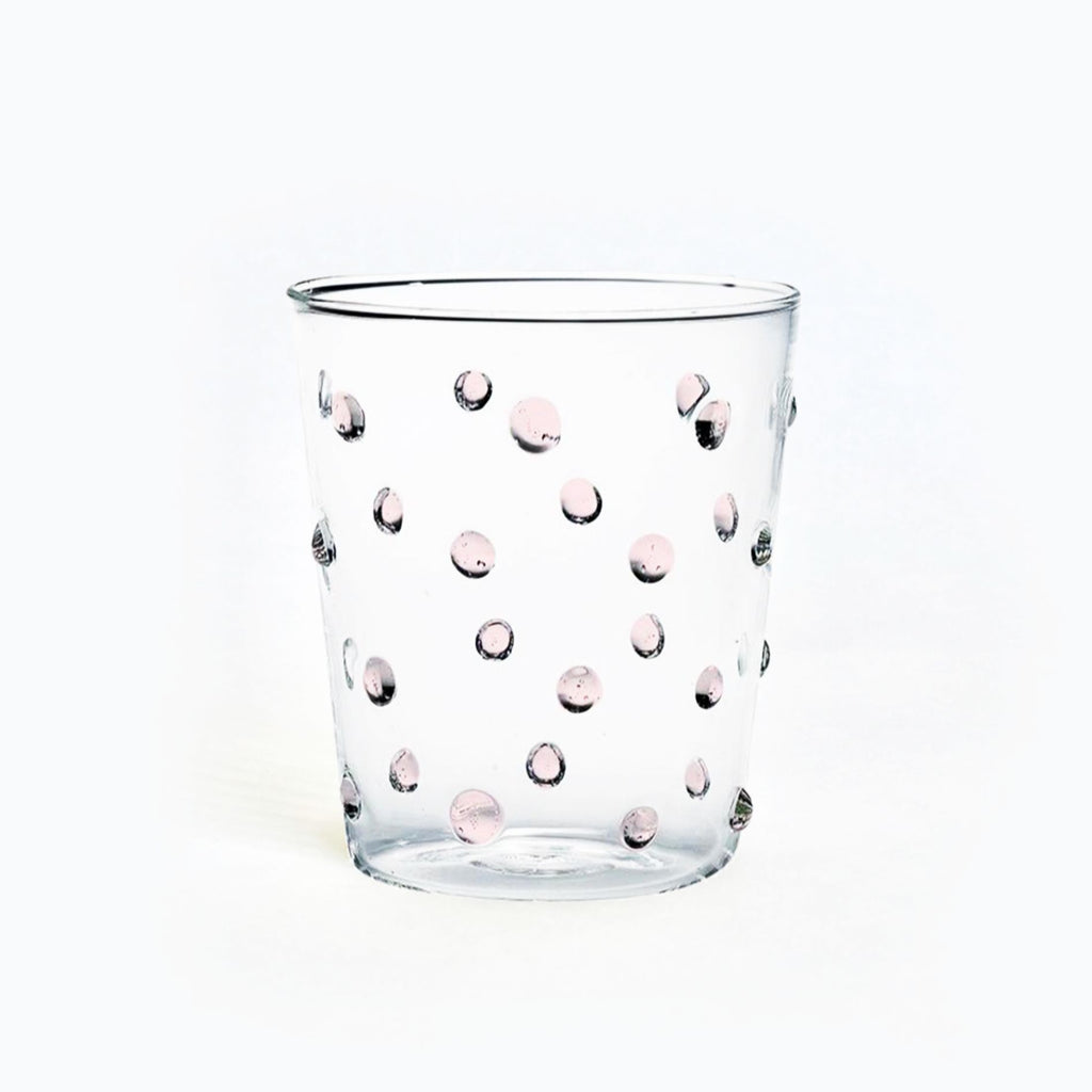 Vaso Tumbler de vidrio transparente con Puntitos en Color Rosa, marca Zash