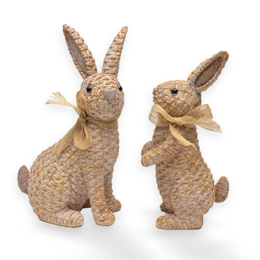 Pareja de conejos de resina en imitación ratán de decoración, para poner mesas de Pascua