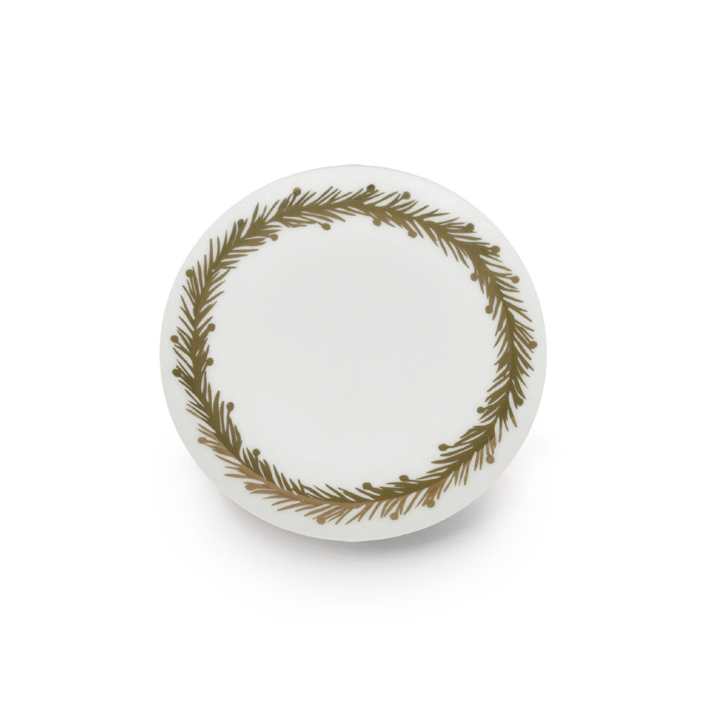 Plato chico de pan o postre de porcelana marca Zash, blanco con guirnalda dorada de oro 24k, plato navideño