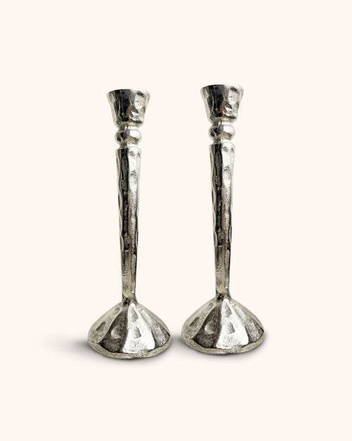 Candelabro Martelinado Vintage en Plateado, set de 2