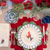 Servilletas en Lino Blanco con Bordado de Muérdago. Set de 4