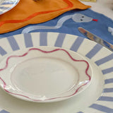 Plato para Pan con Ondas en Rosa Fuerte y Anillo Rosa Claro. Set de 4