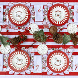 Set de Vajilla Christmas Horse con Platos Trinche Candy Cane Rojo y Platos para Ensalada Rocking Horse. Set para 4 personas