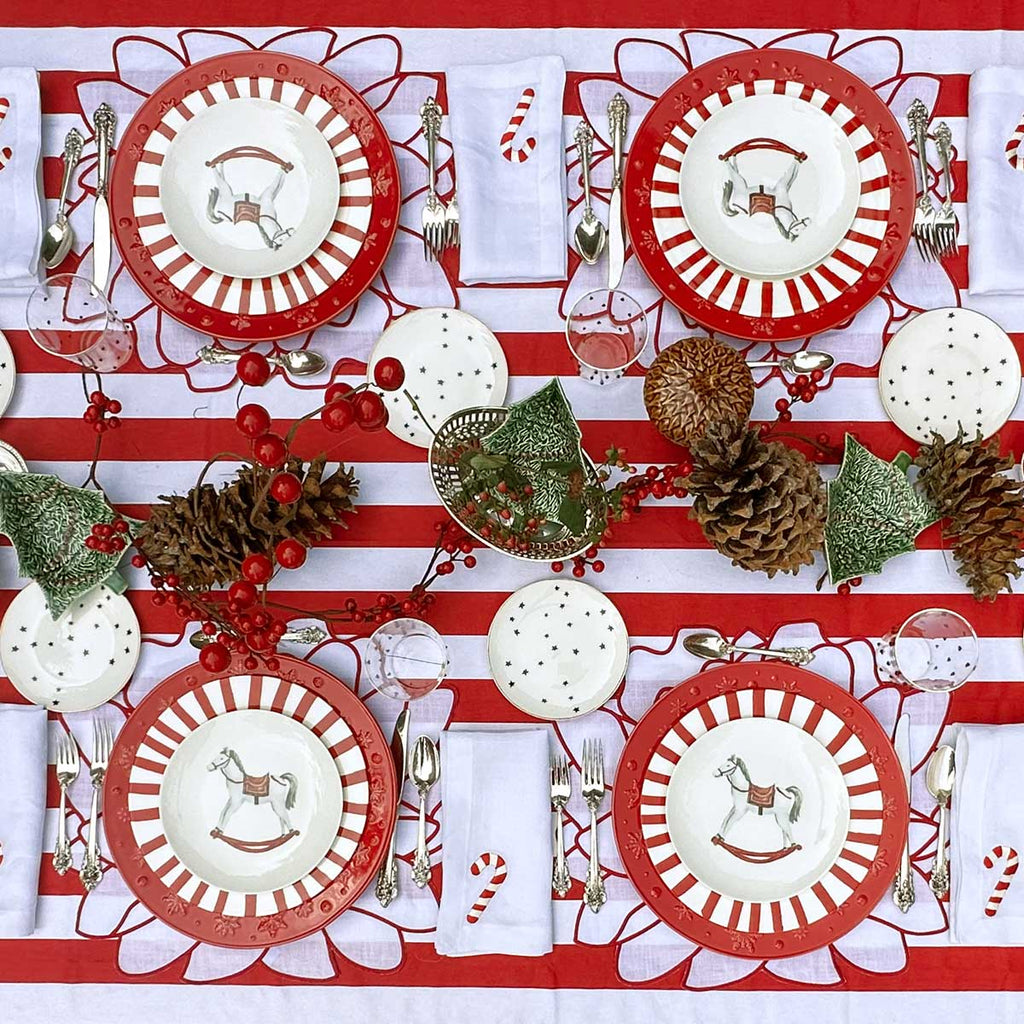 Mantel de Mesa Rectangular Blanco con Rayas Rojas de 2 x 3 m.