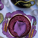 Servilletas Veggies en Algodón Morado Bordado con Verduras. Set de 4