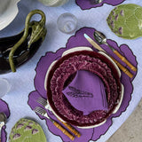 Servilletas Veggies en Algodón Morado Bordado con Verduras. Set de 4