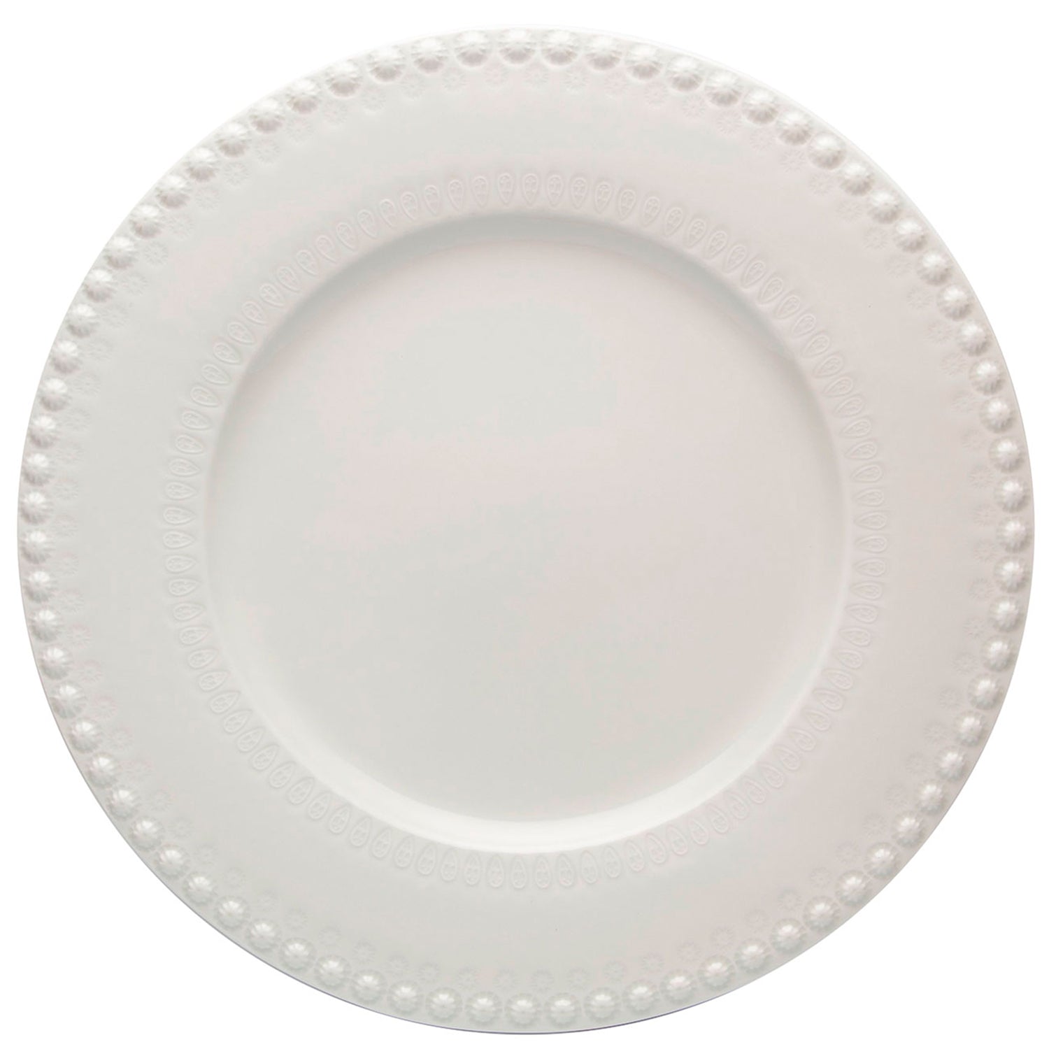 Bajo plato de cerámica color gris niebla de  la colección Fantasía de la marca Bordallo Pinheiro