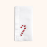 Servilleta en Lino Blanco con Motivo de Candy Cane. Set de 4