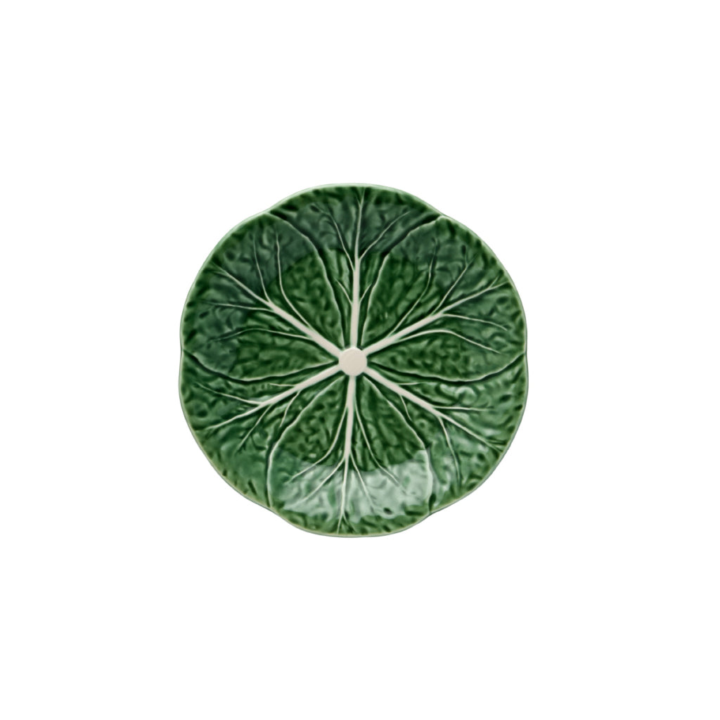 Plato para pan o postre de cerámica verde en forma de hoja de repollo, marca Bordallo Pinheiro