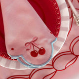 Servilletas Cherry en Algodón Rosa con Bordado de Moño y Cerecitas. Set de 4.