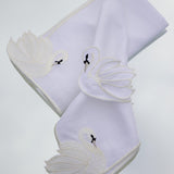 Servilletero de Cisne en Lino con Bordado Ivory. Colección Navidad. Set de 4