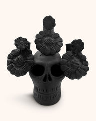 Candelabro Artesanal en Forma de Catrina Color Negro de Barro
