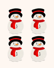 Cocteleras Snowman en Terciopelo Ivory con bordado de Muñeco de Nieve. Set de 4