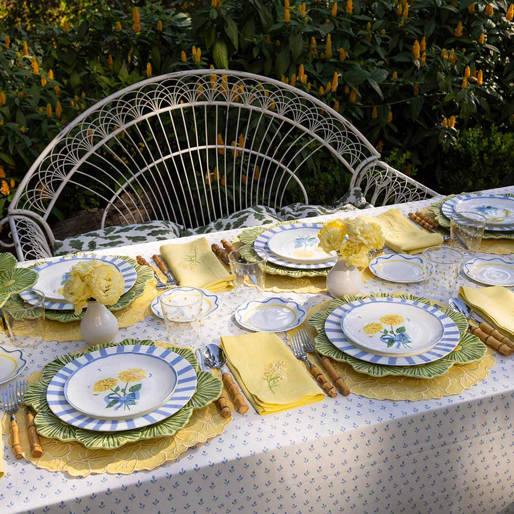 Plato Base de Margaritas juntas en Verde y Amarillo. Set de 4