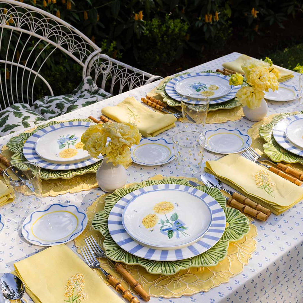 Plato Base de Margaritas juntas en Verde y Amarillo. Set de 4