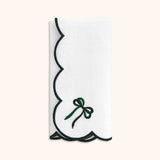 Servilleta Daisy en Lino Blanco con Moño Verde. Set de 4