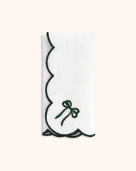 Servilleta Daisy en Lino Blanco con Moño Verde. Colección Navidad. Set de 4