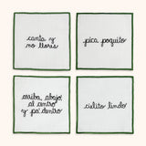 Juego de 4 Servilletas de coctel Bordadas con frases de Viva México Verde