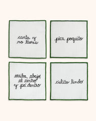 Juego de 4 Servilletas de coctel Bordadas con frases de Viva México Verde