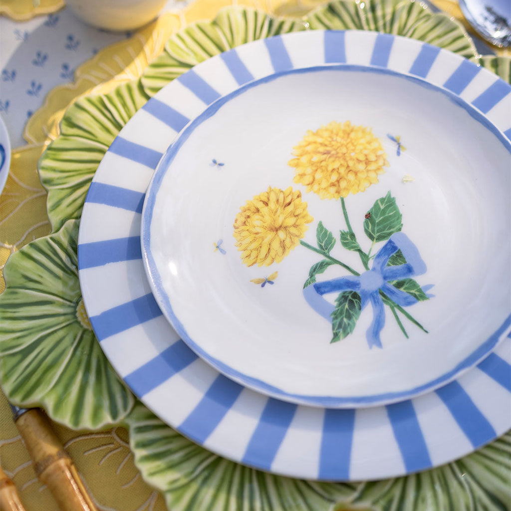 Bajo Plato Margaritas Verdes y Amarillo. Set de 4