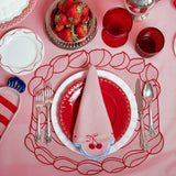 Servilletas Cherry en Algodón Rosa con Bordado de Moño y Cerecitas. Set de 4.