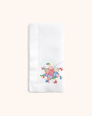 Servilletas Posada en Lino Blanco con Bordado de Piñata de Colores. Set de 4