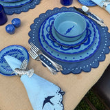 Set de 4 Servilletas Little Daisy Bordado Golondrina en Lino Azul