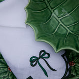 Servilleta Daisy en Lino Blanco con Moño Verde. Set de 4