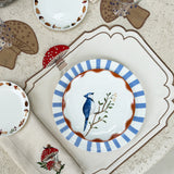Set de Vajilla con 4 Platos Trinche Candy Cane Azul, 4 Platos Ensalada Pájaro Azul y 4 Platos Pan con Orilla de Hongos y Hojas
