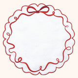 Individuales Red Bow en Lino Blanco con Bordado de Moño Rojo. Set de 4