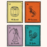 Cocteleras Lotería con Bordado Negro en Algodón de Colores. Set de 4. Vol. 2