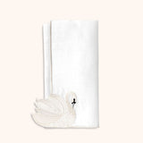 Servilleta de Cisne en Lino con Bordado Ivory. Set de 4