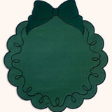 Individuales Moño Verde en Algodón con Terciopelo Verde. Set de 4