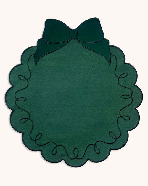 Individuales Moño Verde en Algodón con Terciopelo Verde. Set de 4