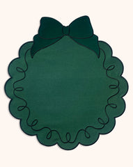 Individuales Moño Verde en Algodón con Terciopelo Verde. Set de 4