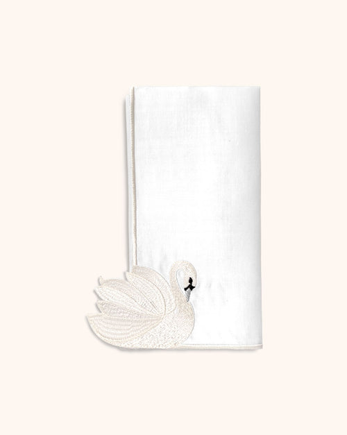 Servilleta de Cisne en Lino con Bordado Ivory. Set de 4