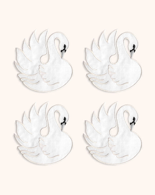 Cubre Copa de Cisne en Lino con Bordado Ivory. Colección Navidad. Set de 4