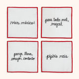 Juego de 4 Servilletas de coctel Bordadas con frases de Viva México Rojo
