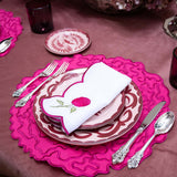 Individuales Flora en Algodón Fucsia Bordado de Celosía. Set de 4